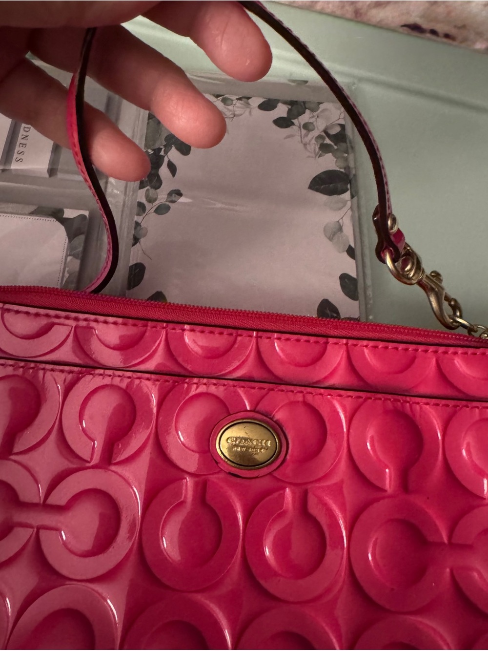 Coach Hot Pink Quilted Signature Wristlet